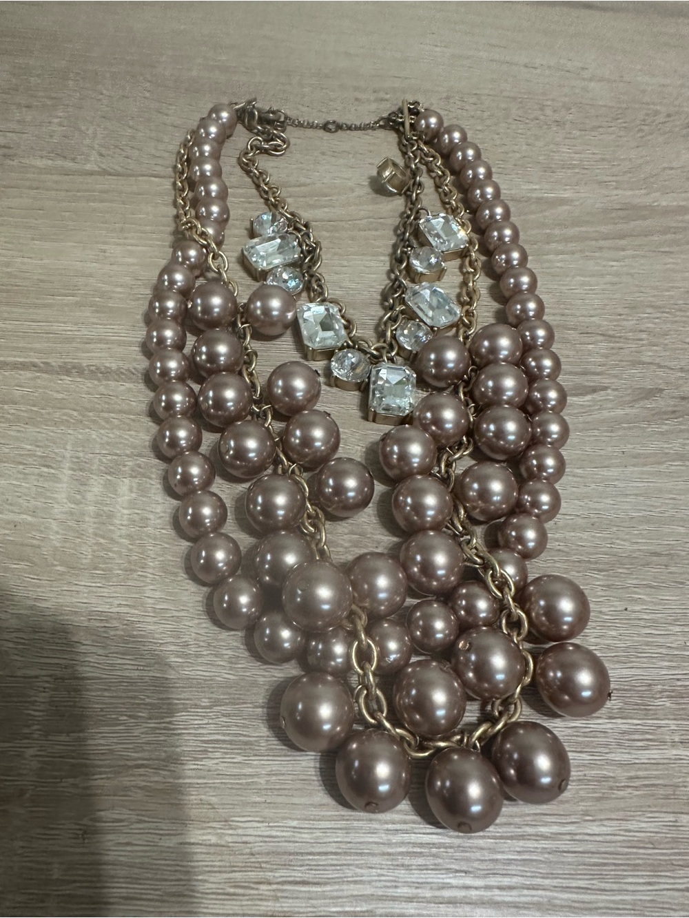 Statement Layered Rose Gold Pearl & Crystal Statement Necklace - Picture 6 of 7